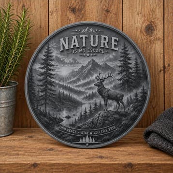Rond herten wandbord 25 cm – aluminium Dibond – Nature, Eigen ontwerp, Vintage, Nieuw, Wandcirkel