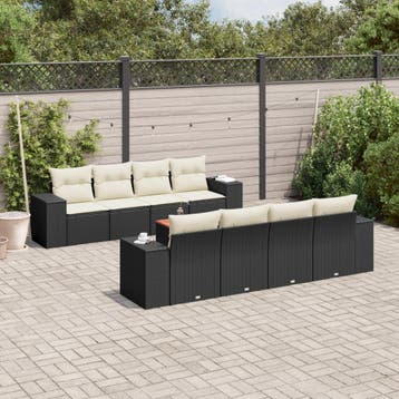 vidaXL 9-delige Loungeset met kussens poly rattan zwart, Verzenden, Nieuw, Loungeset