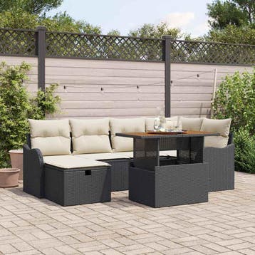 vidaXL Tuinbankenset 7 st Zwart poly rattan, Verzenden, Nieuw, 7 zitplaatsen