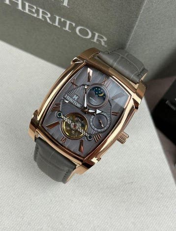 Heritor - Valentin Automatic Open Heart - Rose Gold/Grey -, Nieuw