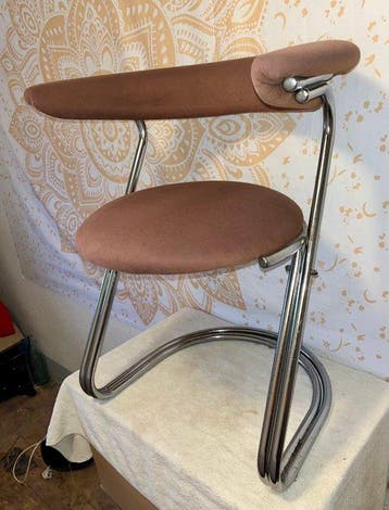 Fauteuil - Chroom, mohair - Gechromen stalen buisstructuur