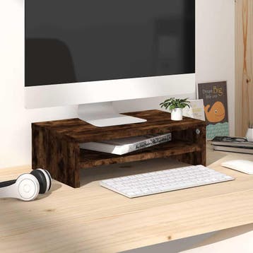 vidaXL Monitorstandaard 42x24x13 cm bewerkt hout gerookt, Minder dan 50 cm, Verzenden, Nieuw, Minder dan 100 cm