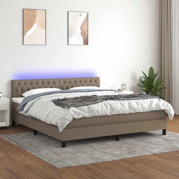 vidaXL Boxspring met matras en LED stof taupe 180x200 cm, Eenpersoons, Verzenden, Nieuw, 80 cm