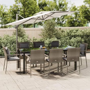 vidaXL 9-delige Tuinset met kussens poly rattan zwart en, Verzenden, Nieuw, 8 zitplaatsen, Tuinset