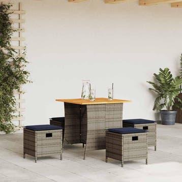 vidaXL 5-delige Tuinset met kussens poly rattan grijs, Verzenden, Nieuw, Tuinset