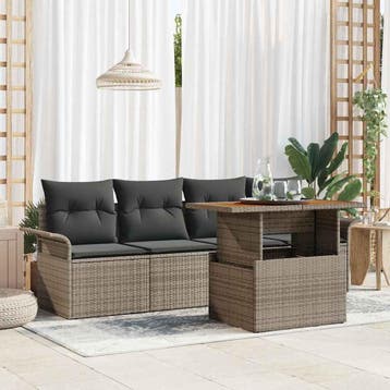 vidaXL Tuin Sofa Set 5 st Grijs Poly riet, Verzenden, Nieuw, Rotan, 5 zitplaatsen
