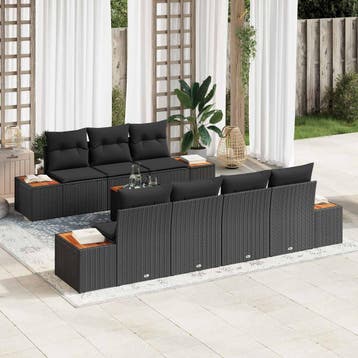 vidaXL Tuin Sofa Set 8 st Zwart Poly riet, Verzenden, Nieuw, Rotan, 8 zitplaatsen