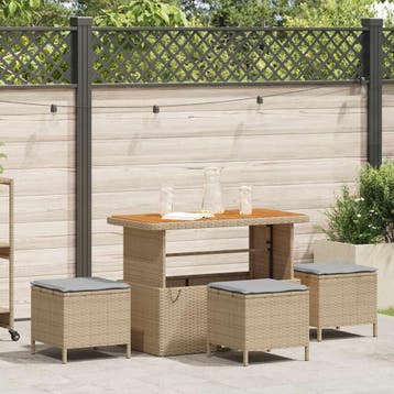 vidaXL Tuin eettafelset 4 st Beige poly rattan, Verzenden, Nieuw, Rotan, 4 zitplaatsen