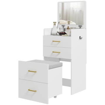 TRUUSK Kaptafel met Spiegel - Nachtkastje - Rolkruk - Laden, Verzenden, Nieuw