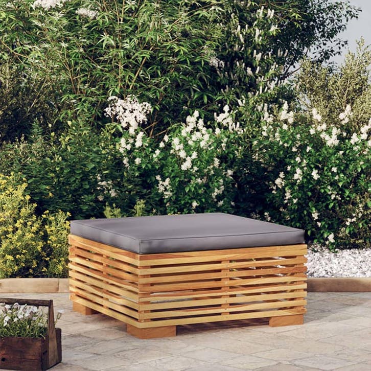 vidaXL Tuinvoetenbank met donkergrijs kussen massief, Tuin en Terras, Tuinsets en Loungesets, Nieuw, Teakhout, Verzenden