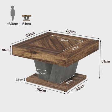 Moderne Vierkante Salontafel 80cm - Rustiek Bruin & Zwart Ho, Verzenden, Nieuw