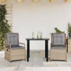vidaXL 3-delige Tuinset met kussens poly rattan beige, Verzenden, Nieuw, 2 zitplaatsen, Tuinset