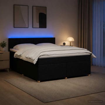 vidaXL Boxspringbed met matras met hoofdeinde Zwart 180 x, Verzenden, Nieuw, Tweepersoons, Zwart