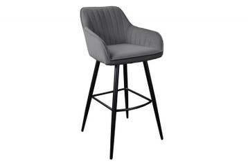 Elegante barkruk TURIN zilvergrijs fluweel met decoratieve, Ophalen of Verzenden, Nieuw