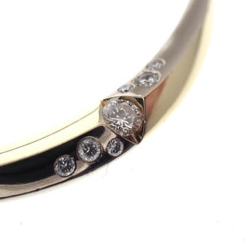 Bicolor gouden platte cobra schakelcollier met diamanten;..., Sieraden, Tassen en Uiterlijk, Gebruikt, Ophalen of Verzenden, Met edelsteen