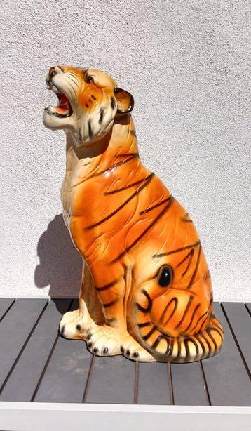 Beeld, Tiger rugente - 53 cm - Majolica