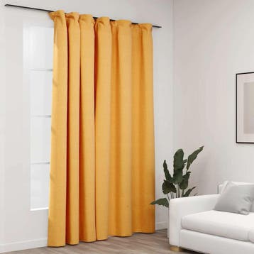 vidaXL Gordijn linnen-look verduisterend met haken 290x245, Verzenden, Nieuw, Geel