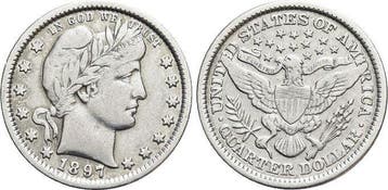 1/4 Dolla (quarter) 1897 Vereinigte Staaten von Amerika, Postzegels en Munten, Munten | Amerika, Verzenden