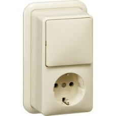 Gira Opbouw combinatie wisselschakelaar en wandcontactdoos, Nieuw, Stopcontact