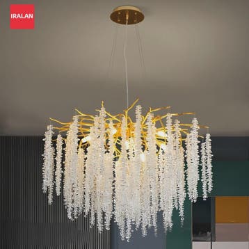 Luxe Kristallen Kroonluchter met LED - Goudkleurig - Verstel, Verzenden, Nieuw
