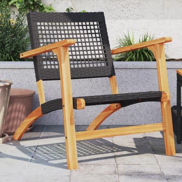 vidaXL Tuinnstoelen 2 st poly rattan en acaciahout zwart, Verzenden, Nieuw