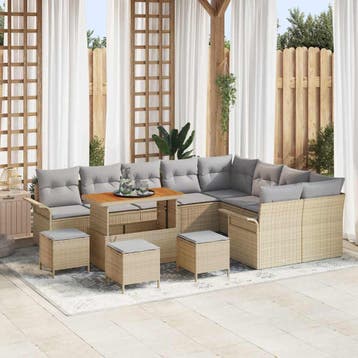 vidaXL Tuinbankenset 13 st Beige poly rattan, Verzenden, Nieuw, Rotan, 3 zitplaatsen