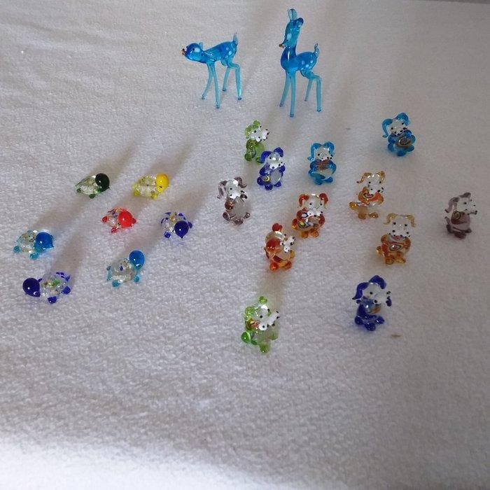 Beeldje - Set di animali in vetro soffiato (21) - Glas, Antiek en Kunst, Antiek | Speelgoed