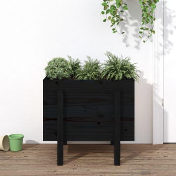 vidaXL Plantenbak 62x50x57 cm massief grenenhout zwart, Verzenden, Nieuw, 60 tot 100 cm, Hout