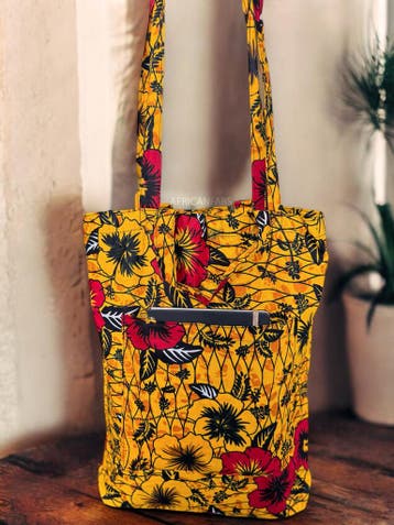 Shopper tas met Afrikaanse print - Gele Flowers - Herbruikba, Ophalen of Verzenden, Nieuw
