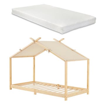 Kinderbed Brome huisbed met matras 90x200 cm houtkleurig en, Verzenden, Nieuw