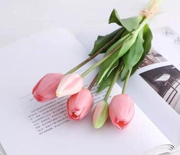 Tulpen real touch luxe siliconen latex pink roze 33 cm, Huis en Inrichting, Woonaccessoires | Kunstplanten en Kunstbloemen, Ophalen of Verzenden