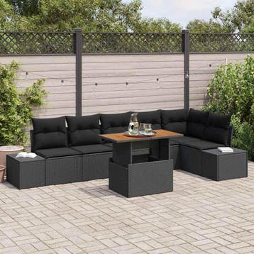 vidaXL Tuin Sofa Set 7 st Zwart Poly riet, Verzenden, Nieuw, 7 zitplaatsen