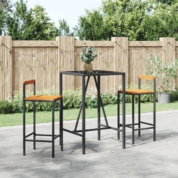 vidaXL 3-delige Tuinbarset poly rattan en massief acaciahout, Verzenden, Nieuw, 2 zitplaatsen