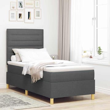 vidaXL LED Box Spring Bed met hoofdeinde Donkergrijs 80 x, Eenpersoons, Verzenden, Nieuw, Stof