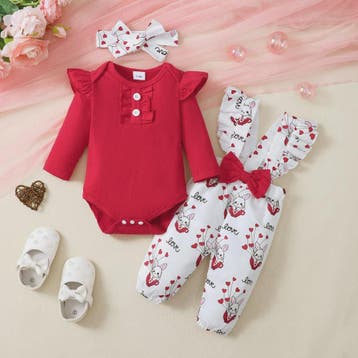 Schattige Baby Meisjes Outfit 3-Delig: Rood Ruffle Romper, B, Verzenden, Nieuw