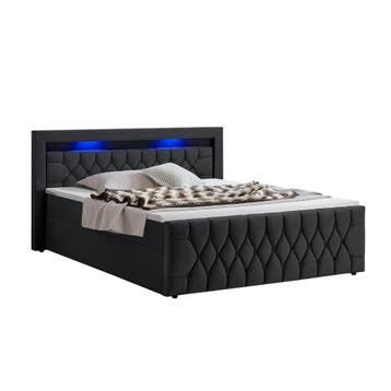 Boxspringbed Leona - 180 x 200 cm - Zwart- Incl. LED verlich, Verzenden, Nieuw