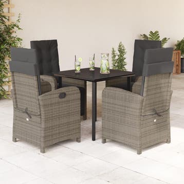 vidaXL 5-delige Tuinset met kussens poly rattan grijs, Verzenden, Nieuw, 4 zitplaatsen, Tuinset