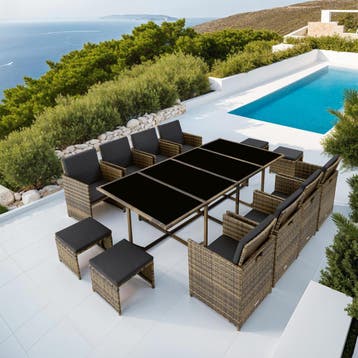 Wicker zitgroep Palma 8+4+1 met beschermhoes, Verzenden, Nieuw