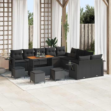 vidaXL Tuinbankenset 14 st Zwart poly rattan, Verzenden, Nieuw, Rotan, 4 zitplaatsen