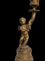 Kaarsenhouder - Brons - Putto met hoorn des overvloed