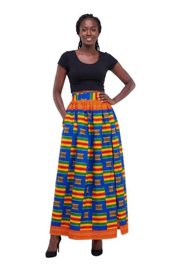 Afrikaanse print maxi rok - Verstelbare split - Blauw Multic, Kleding | Dames, Rokken, Ophalen of Verzenden, Nieuw