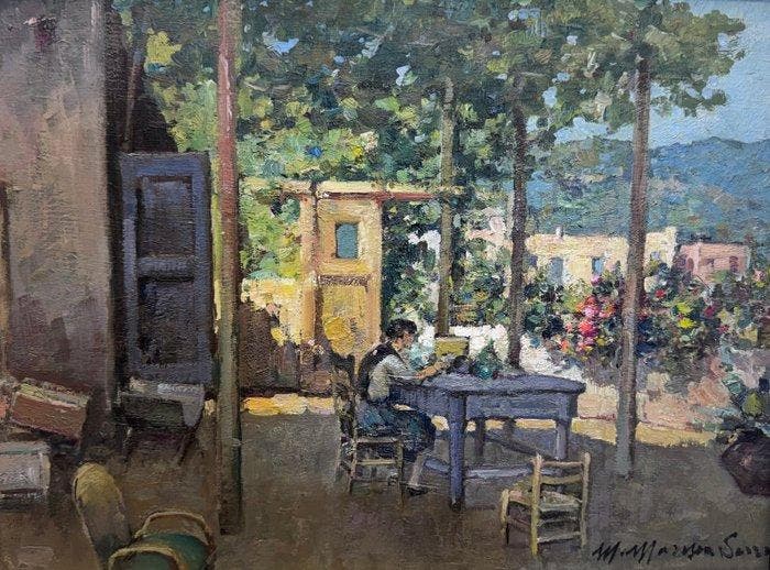 Mario Maresca Serra (1912-1991) - Terrazza in Costiera, Antiek en Kunst, Kunst | Schilderijen | Klassiek