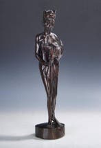 Indonesië, Sculptuur van een Balinese hanenvechter, Art Deco