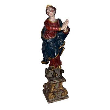 Houten sculptuur - Maria Immaculata - 45 cm - Antiek - Hout