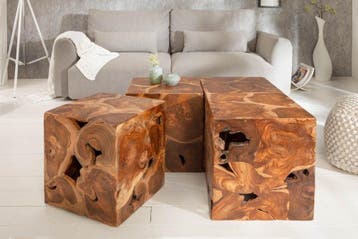 Massieve bijzettafel SQUARE 40cm teakhouten kubuskruk -, Ophalen of Verzenden, Nieuw