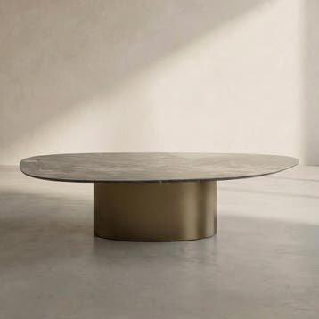 *WOONWINKEL* Salontafel Marmerlook Ovaal Bruin, Huis en Inrichting, Tafels | Salontafels, Verzenden, Nieuw