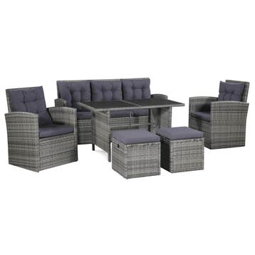 vidaXL 6-delige Loungeset met kussens poly rattan grijs, Tuin en Terras, Tuinsets en Loungesets, Verzenden, Nieuw, 6 zitplaatsen