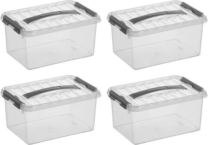 Sunware Q-line Opbergbox Transparant/Grijs 6 liter Set van 4, Doe-het-zelf en Verbouw, Kratten en Dozen, Ophalen of Verzenden