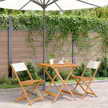 vidaXL 3-delige Bistroset stof en massief hout crèmewit, Verzenden, Nieuw, Hardhout