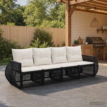 vidaXL Tuinbankenset 4 st Zwart en Cream Wit poly rattan, Verzenden, Nieuw, 4 zitplaatsen